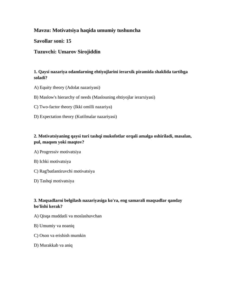 Motivatsiya haqida umumiy tushuncha