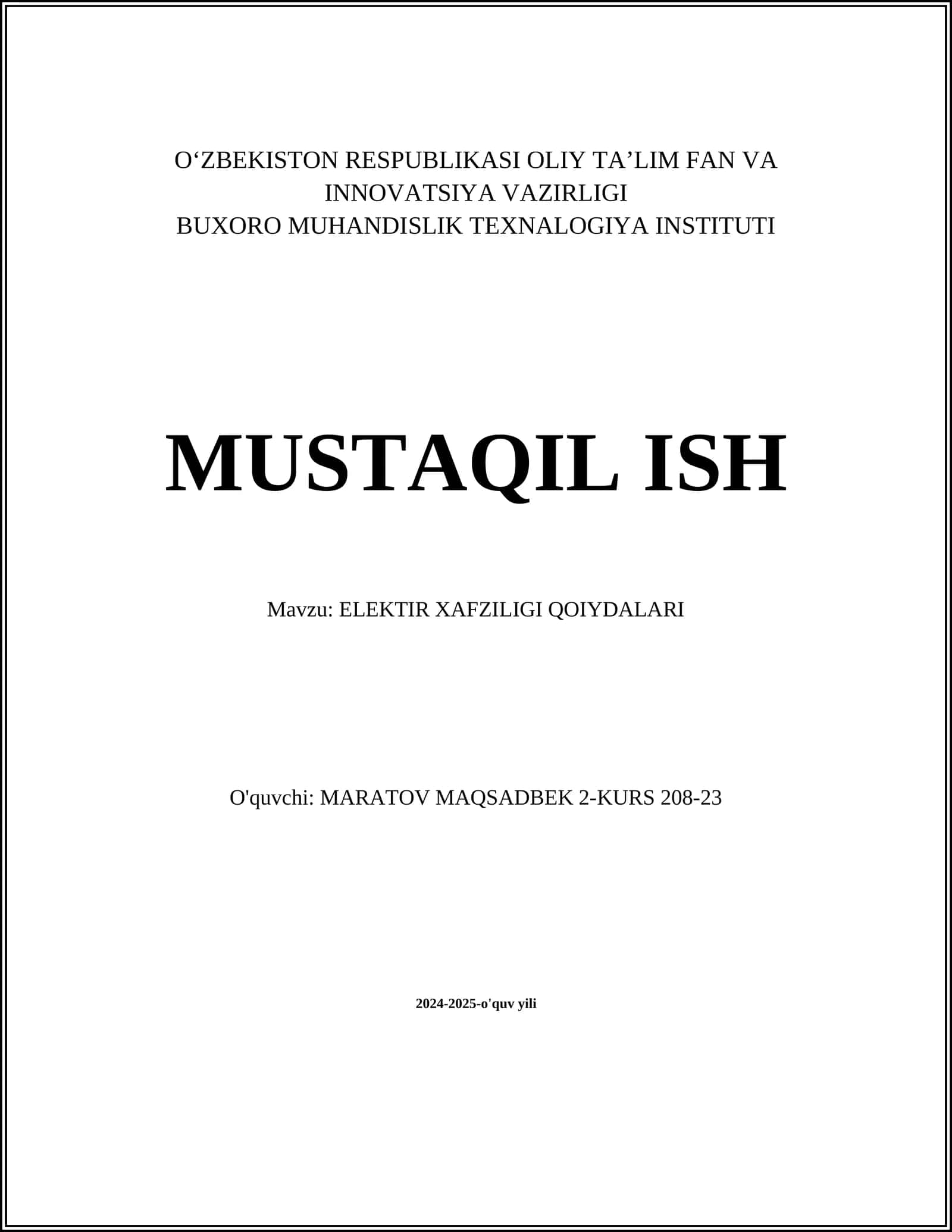 ELEKTIR XAFZILIGI QOIYDALARI