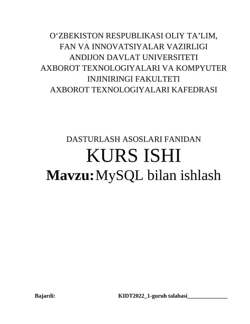 MySQL bilan ishlash