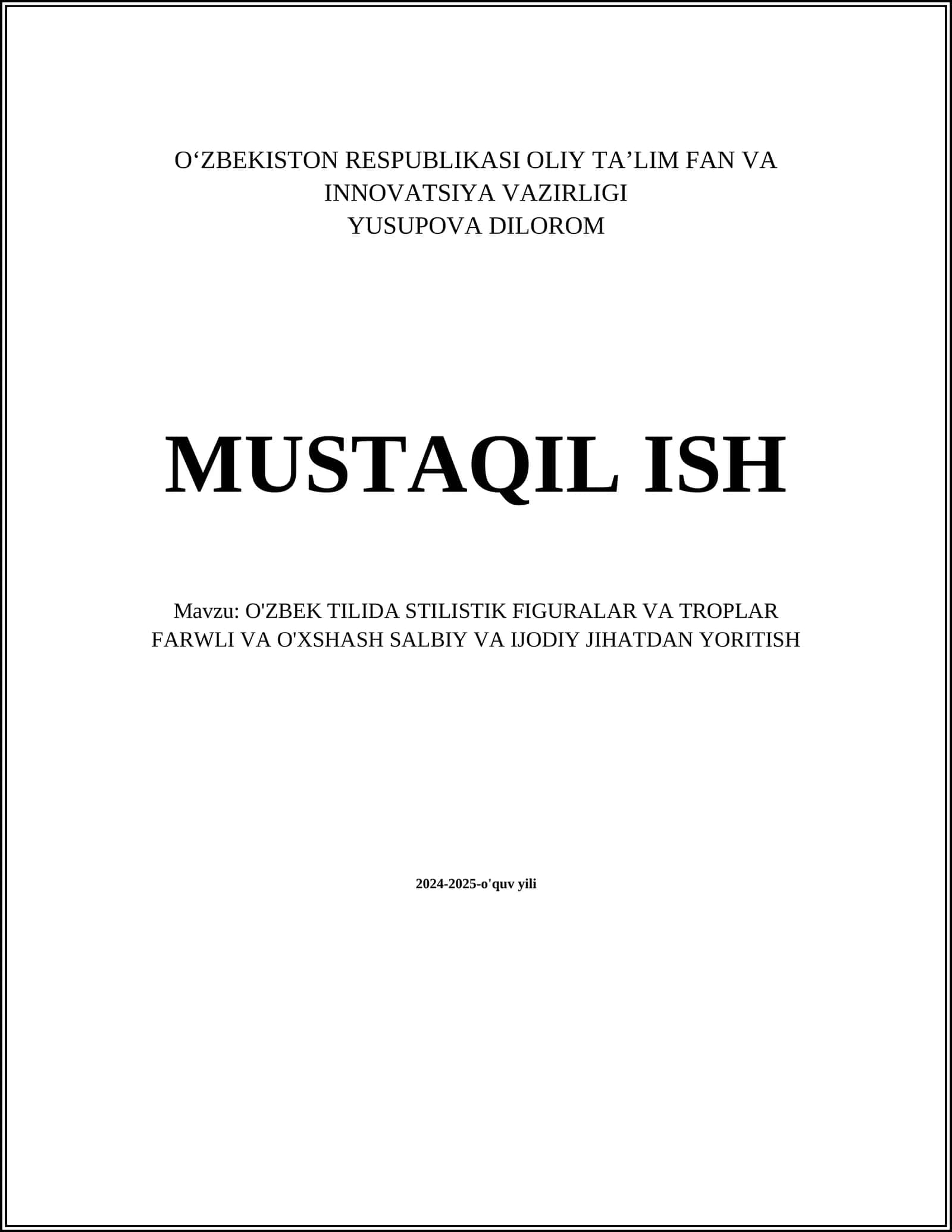O'ZBEK TILIDA STILISTIK FIGURALAR VA TROPLAR FARWLI VA O'XSHASH SALBIY VA IJODIY JIHATDAN YORITISH