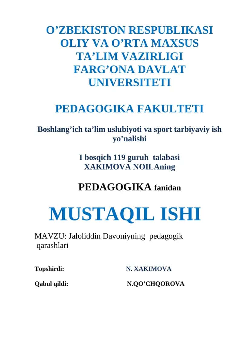 Jaloliddin Davoniyning pedagogik qarashlari