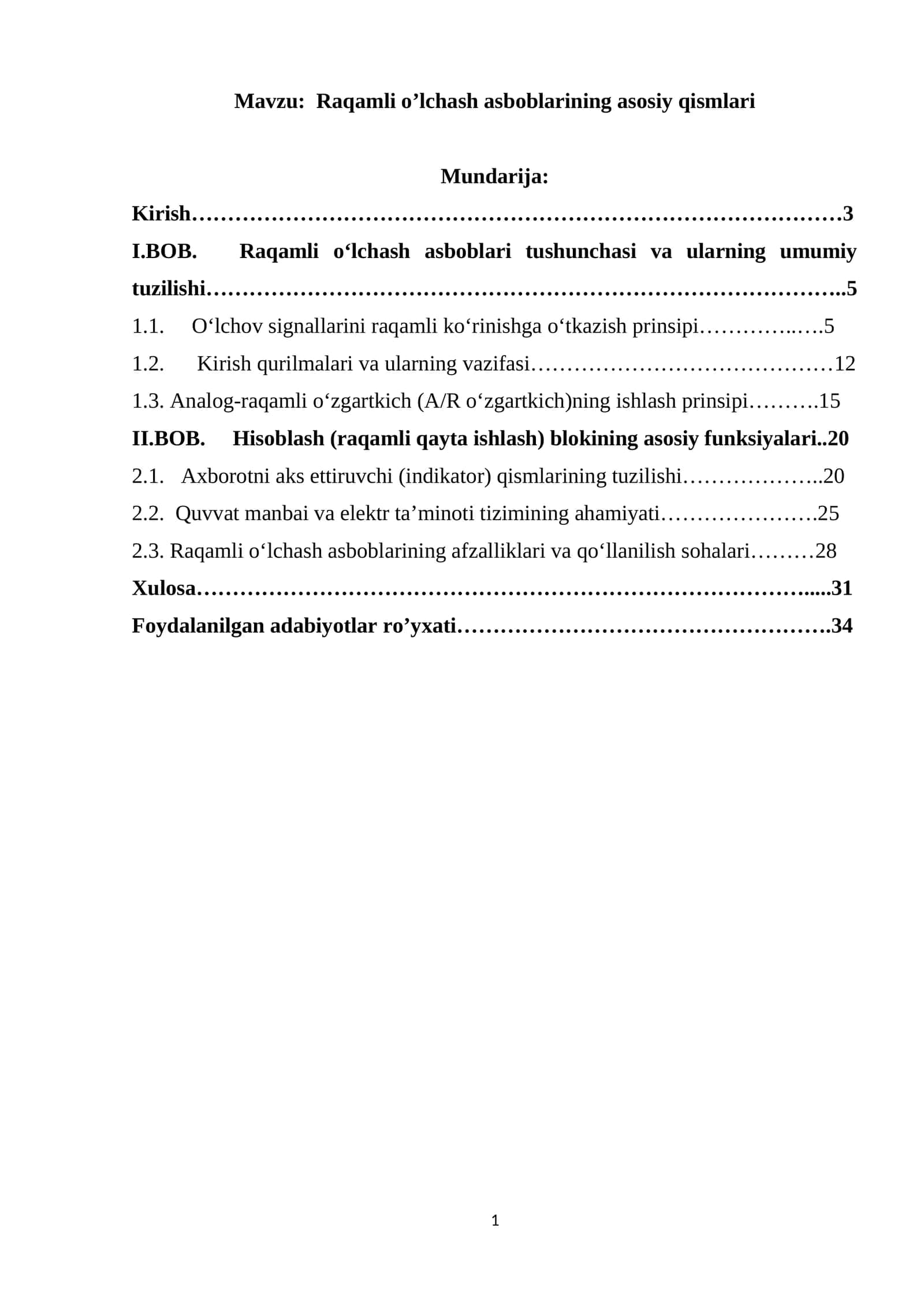 Raqamli o’lchash asboblarining asosiy qismlari