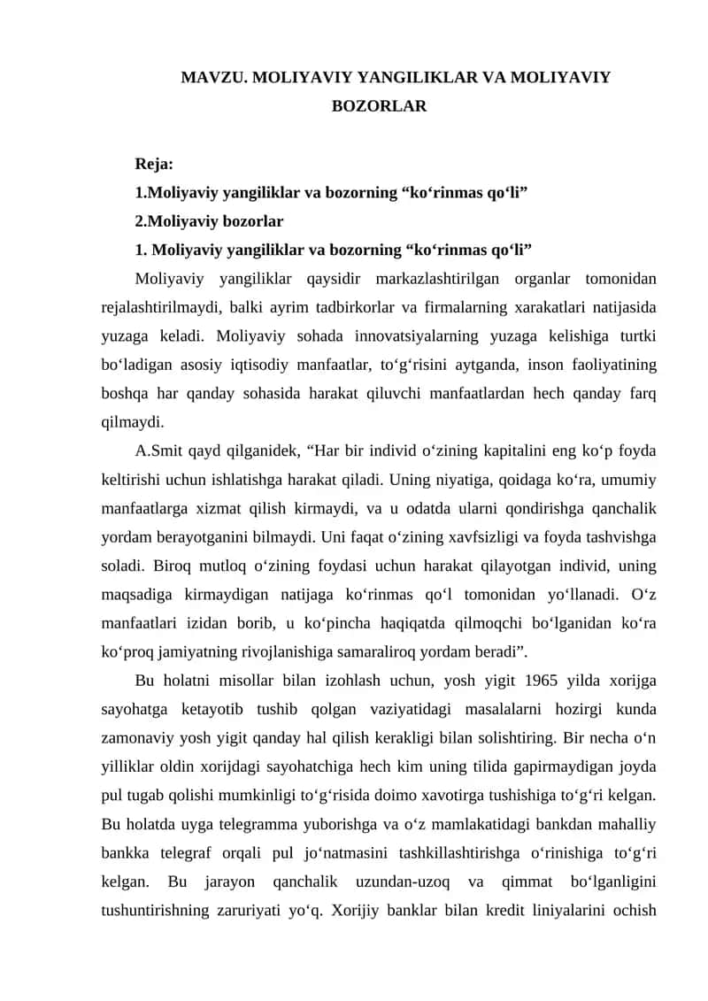 Moliyaviy yangiliklar va bozorlar
