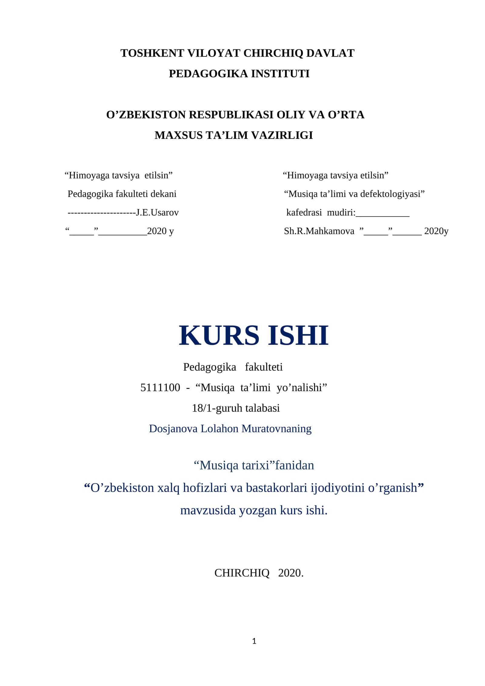 O’zbekiston xalq hofizlari va bastakorlari ijodiyotini o’rganish