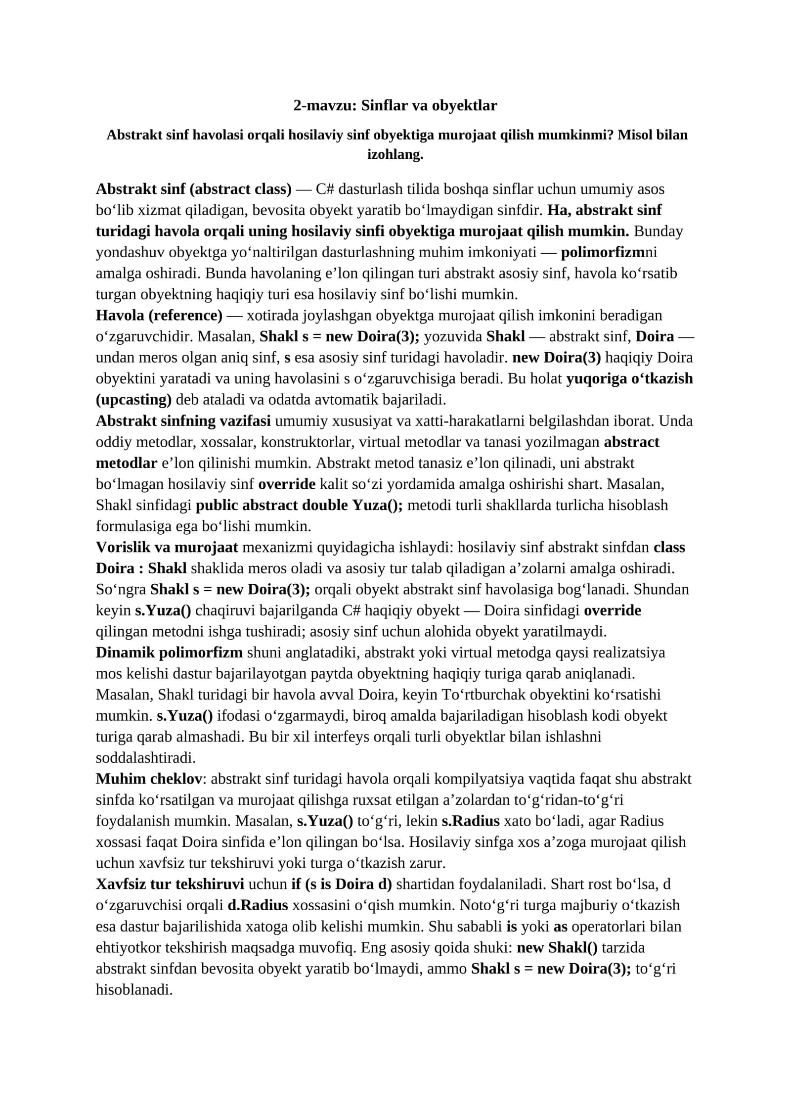 2-mavzu: Sinflar va obyektlar