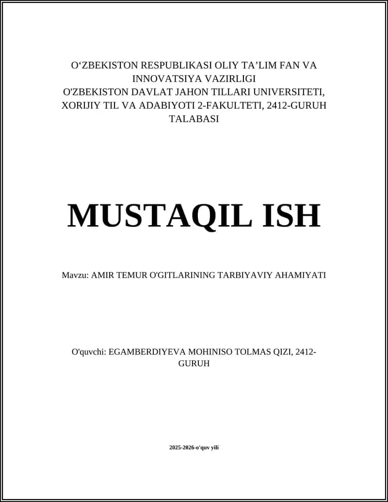 AMIR TEMUR O'GITLARINING TARBIYAVIY AHAMIYATI