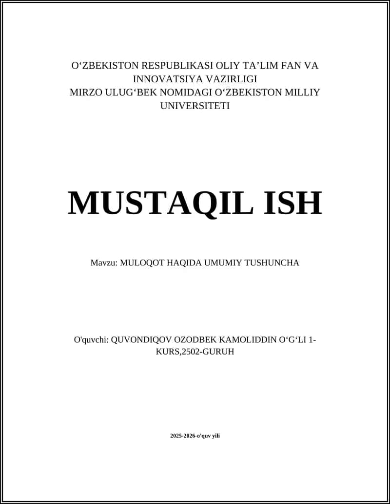 MULOQOT HAQIDA UMUMIY TUSHUNCHA
