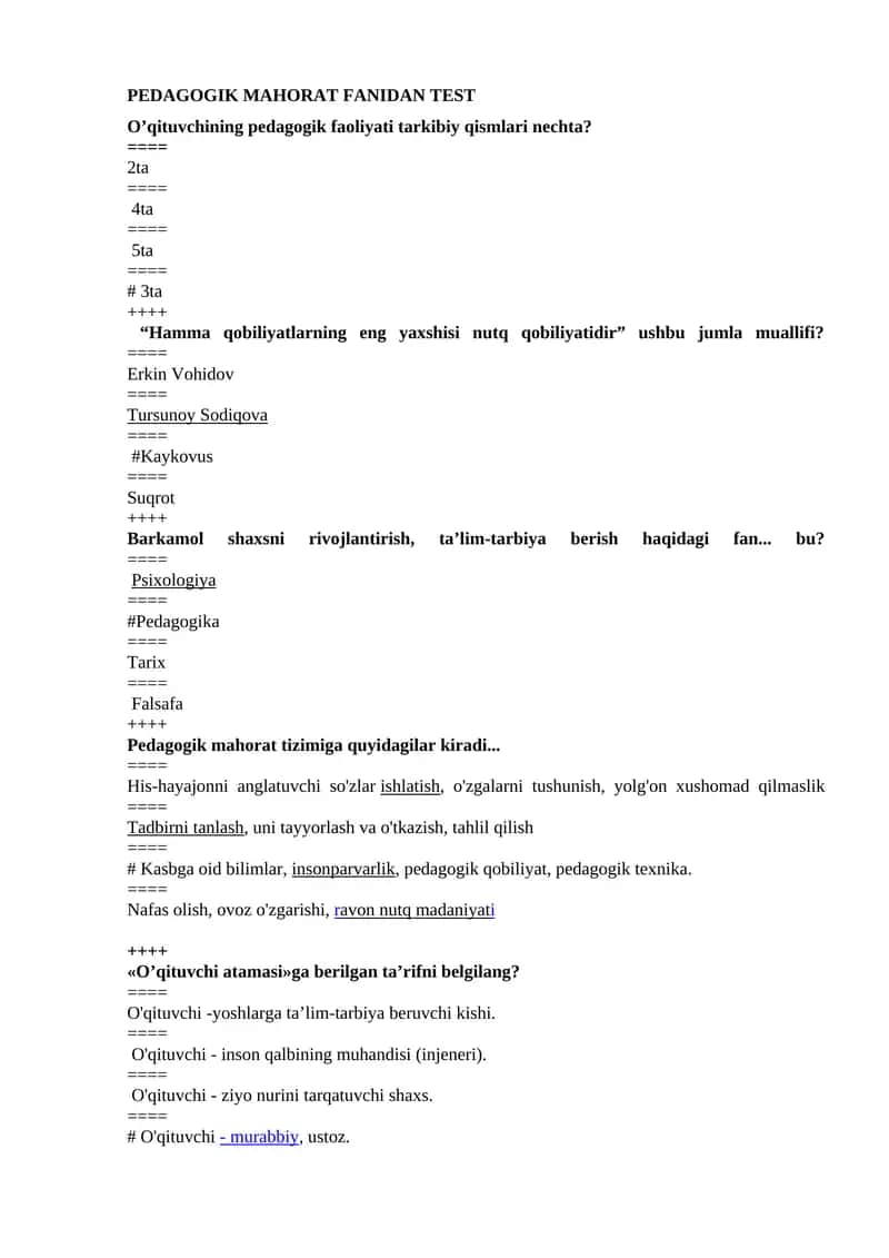 pedagogik mahorat FaniDAN TEST