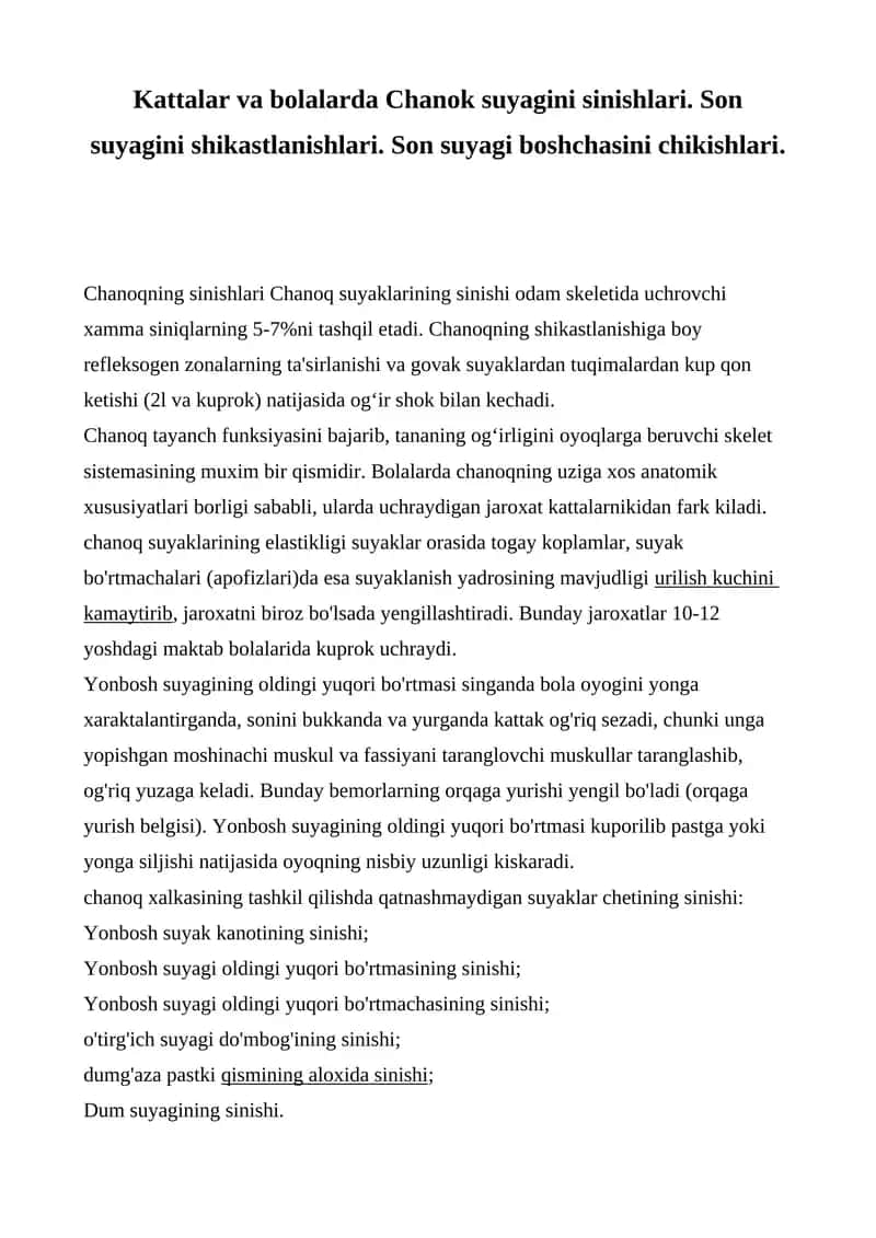 Chanoq suyagini sinishlari