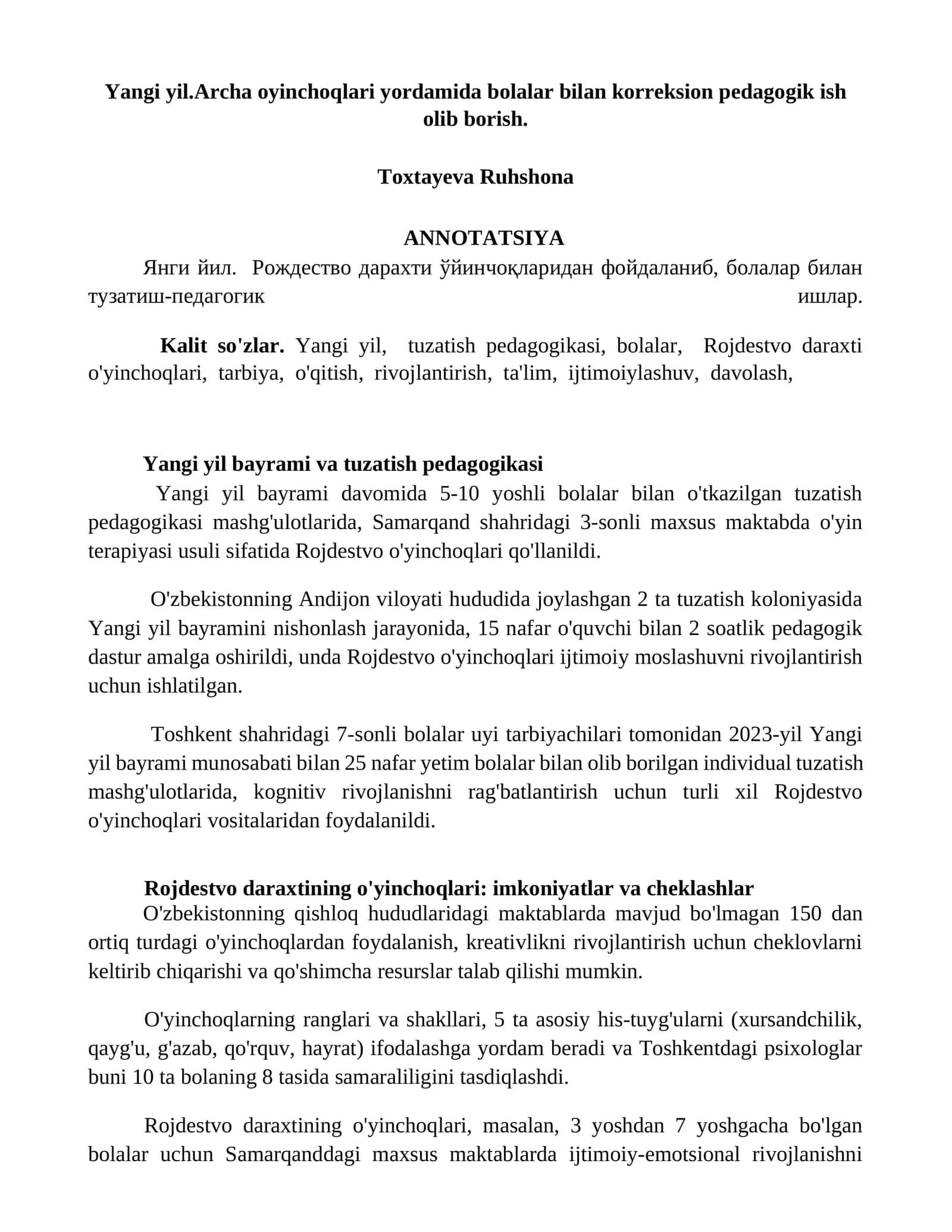 Yangi yil bayrami va tuzatish pedagogikasi