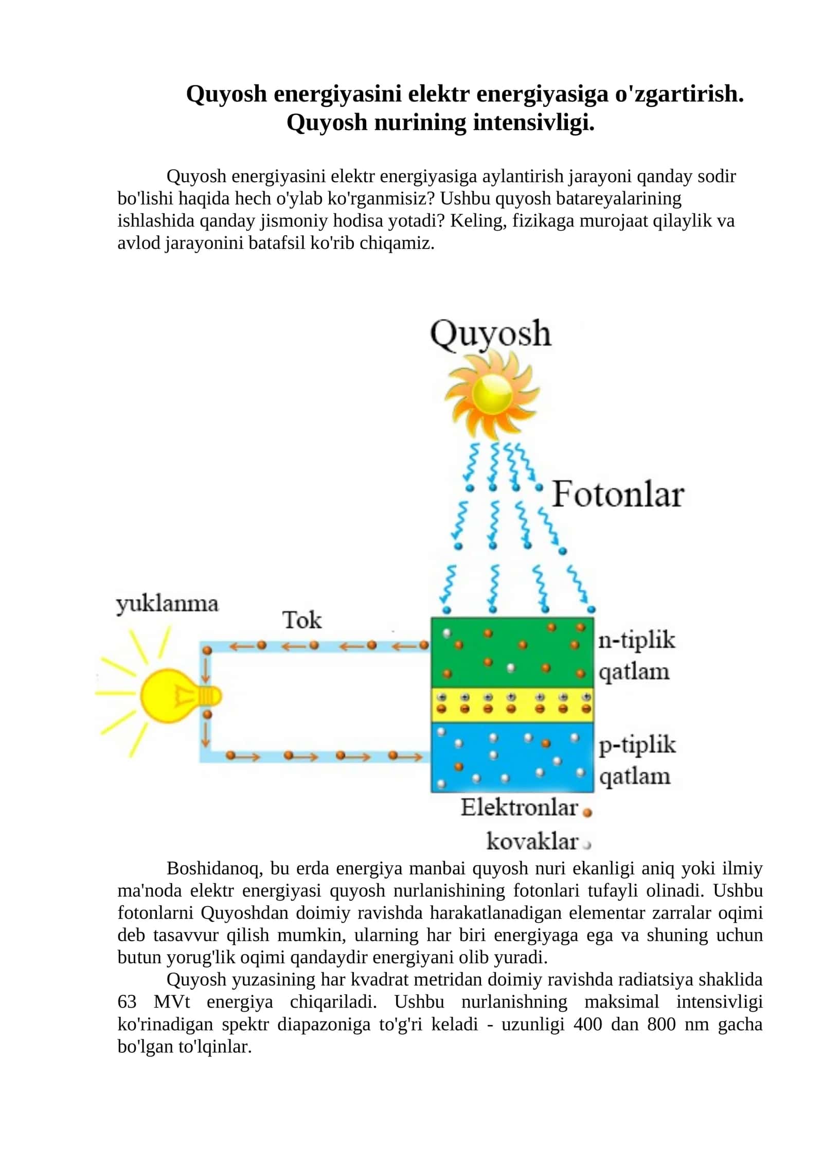 Quyosh energiyasi va uning foydasi