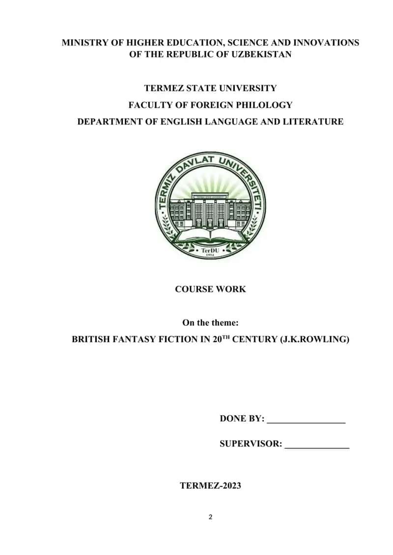 BRITISH FANTASY FICTION IN 20TH CENTURY (J.K.ROWLING)