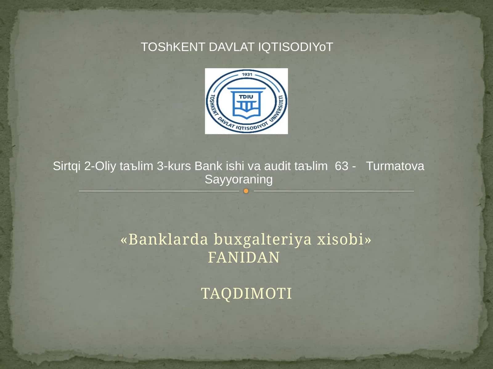 Banklarda buxgalteriya xisobi