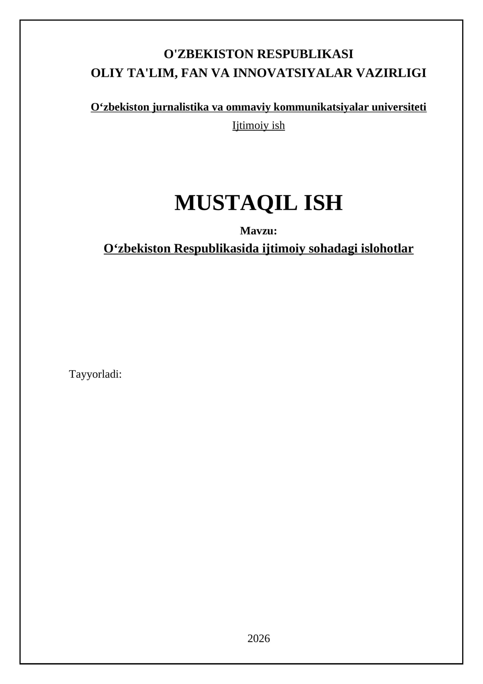 Oʻzbekiston Respublikasida ijtimoiy sohadagi islohotlar