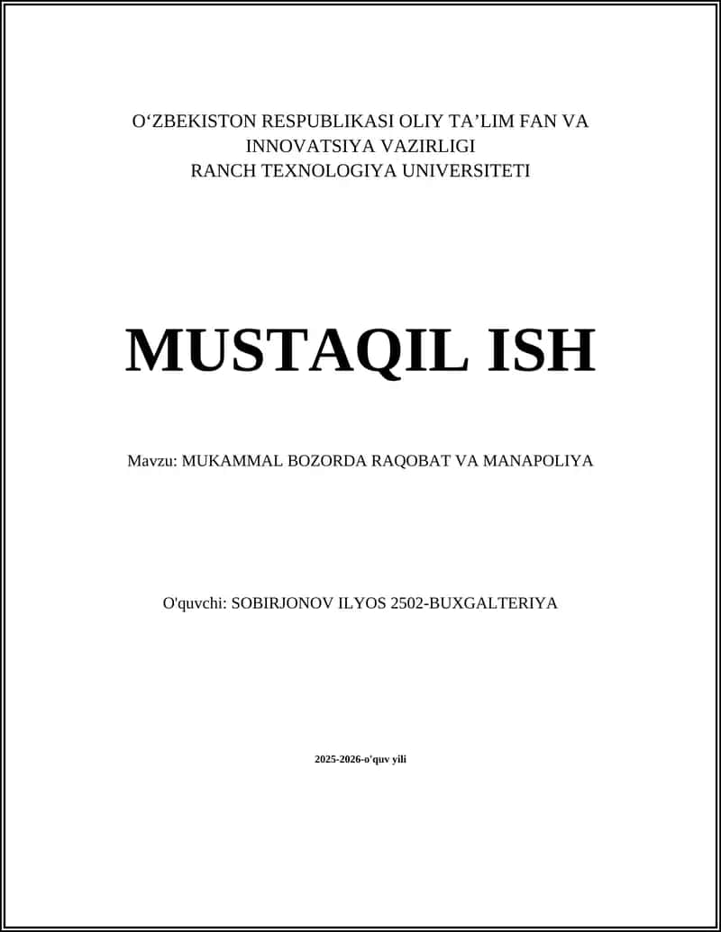 Mukammal bozorda raqobat va manapoliya