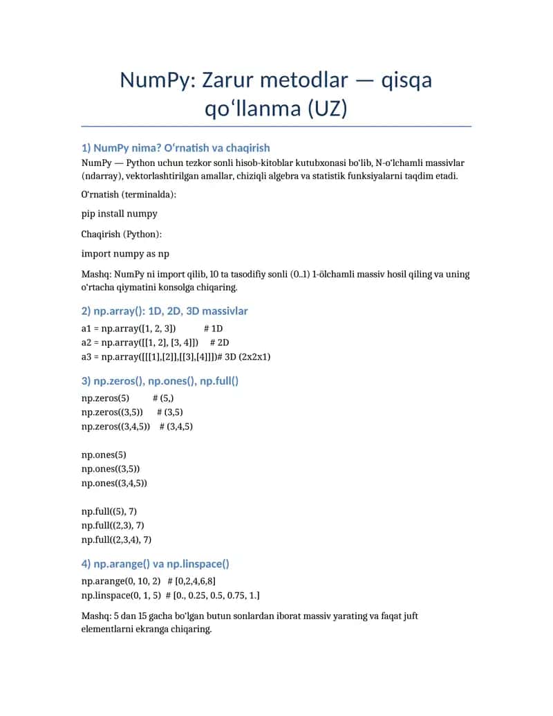 IT uchun numpy qollanma