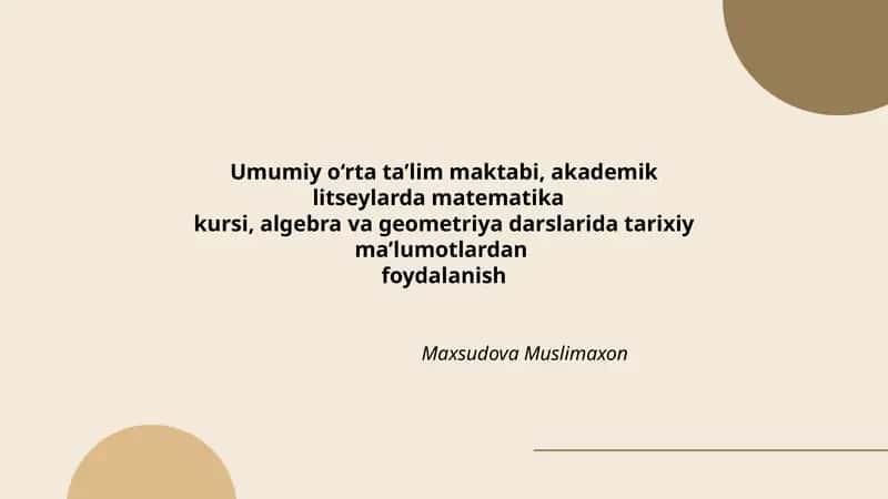 Algebra va Geometriya Darslarida Tarixiy Ma'lumotlar