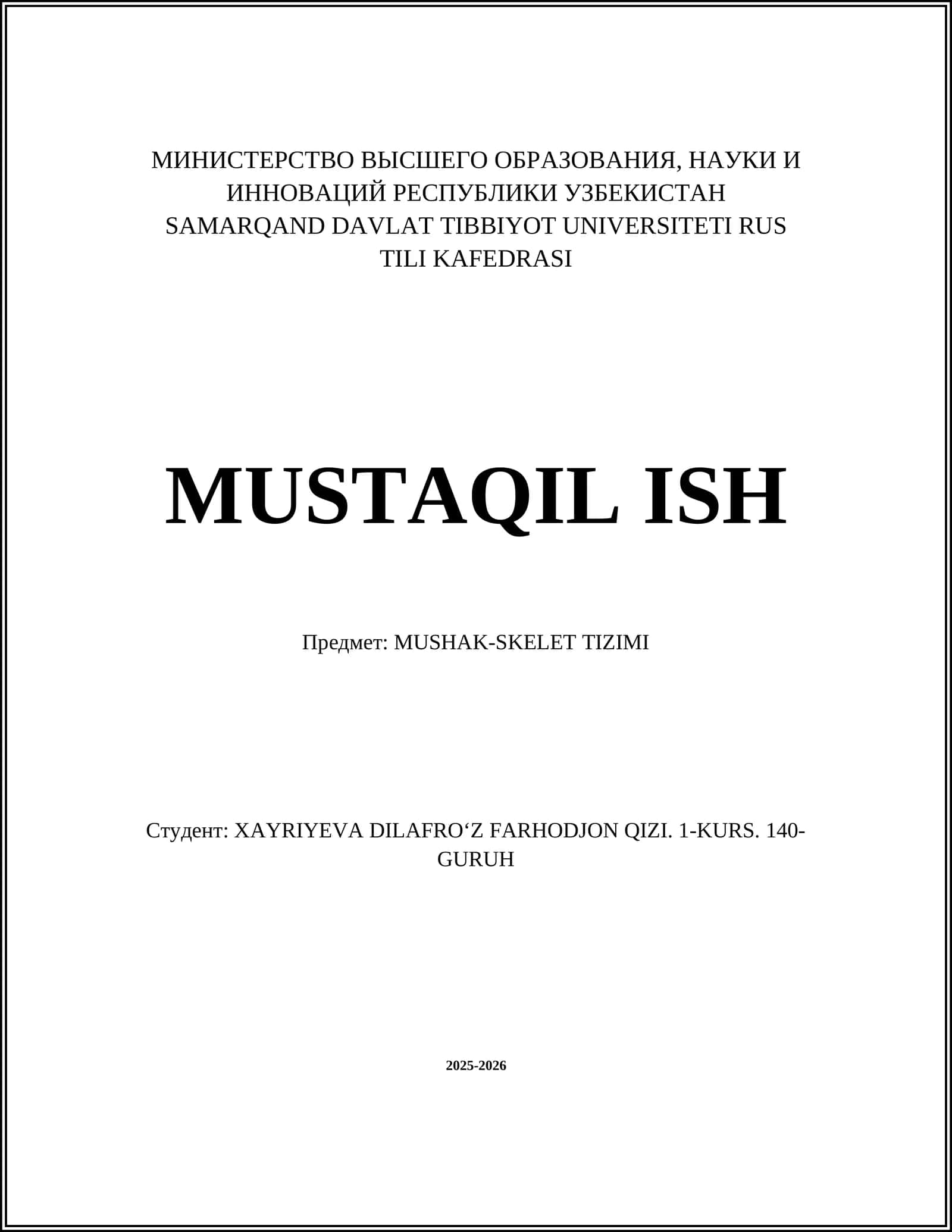 MUSHAK-SKELET TIZIMI