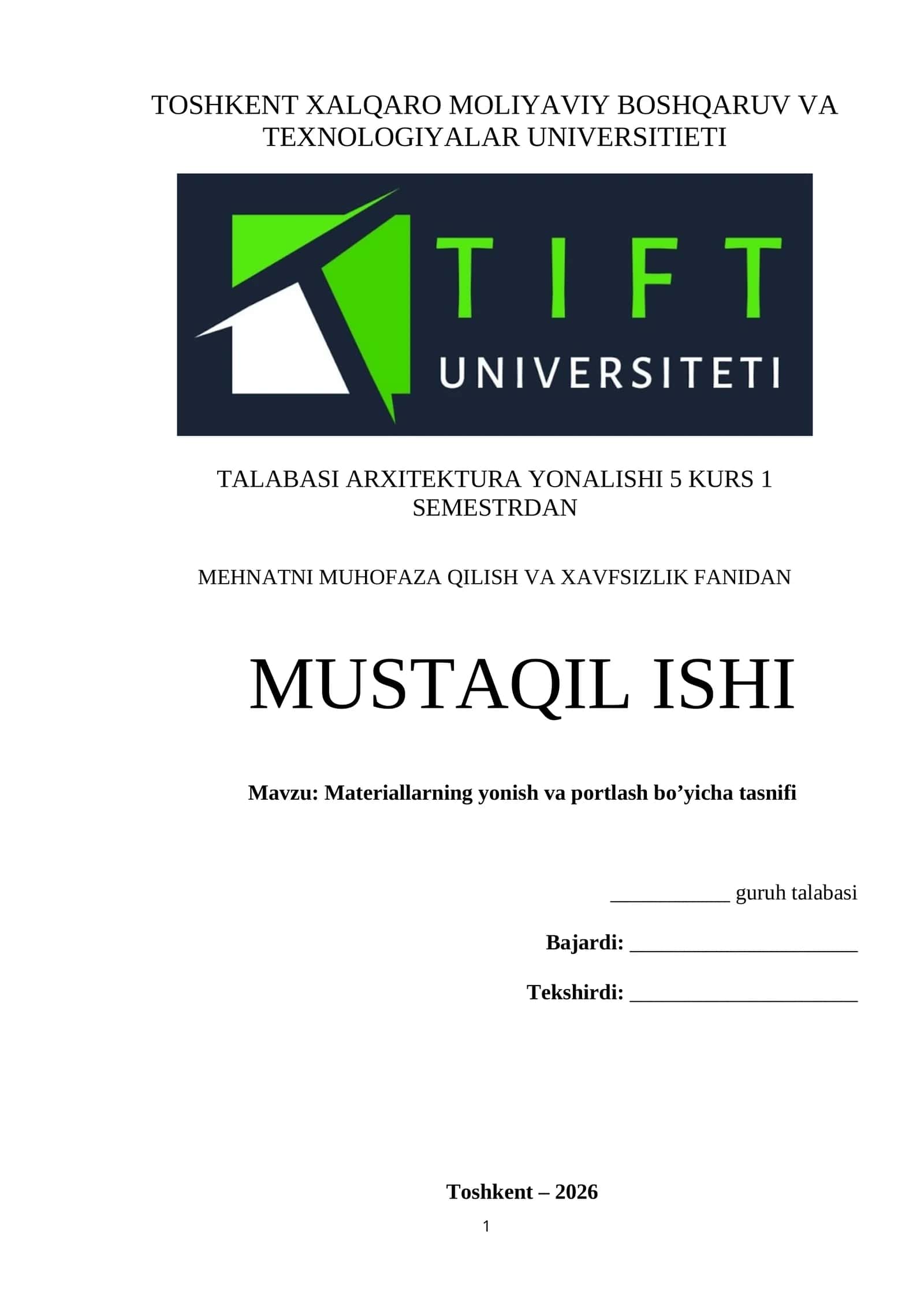 Materiallarning yonish va portlash bo’yicha tasnifi