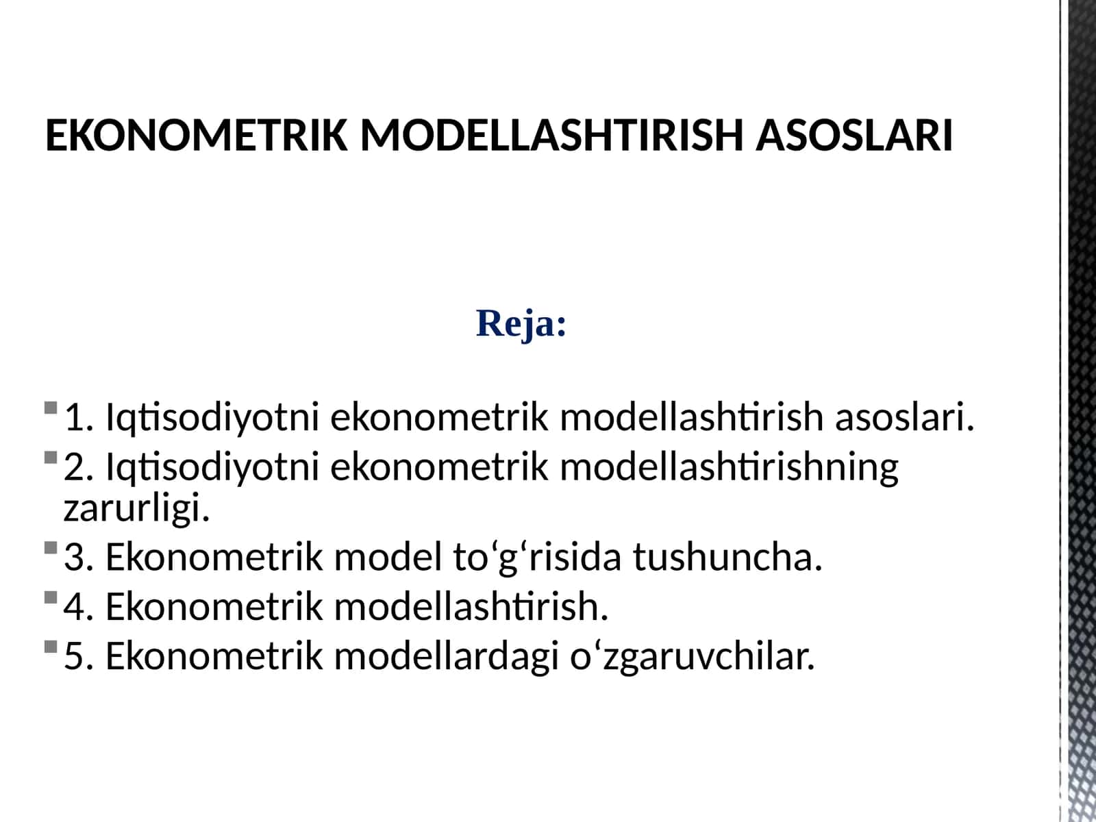 Ekonometrik modellashtirish asoslari