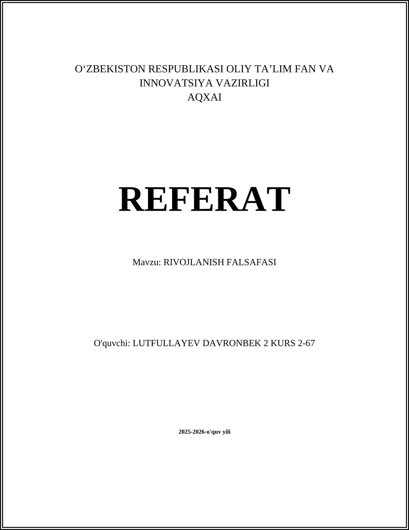RIVOJLANISH FALSAFASI