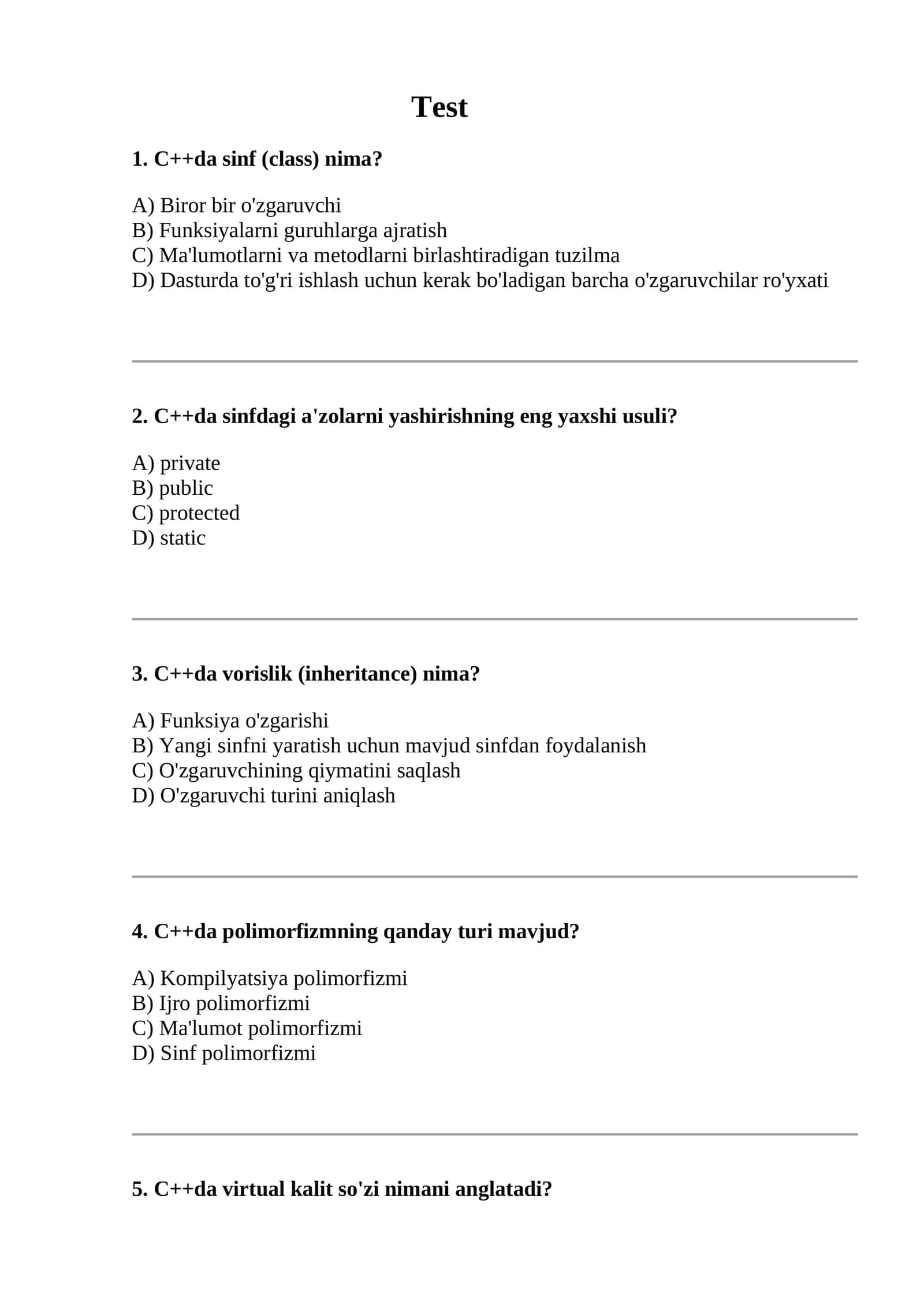 C++da sinf (class) nima?