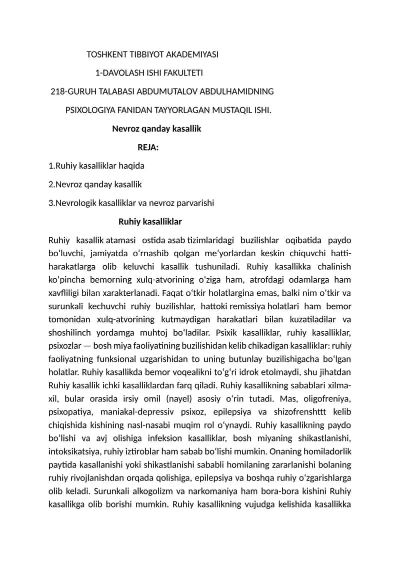 Nevroz qanday kasallik