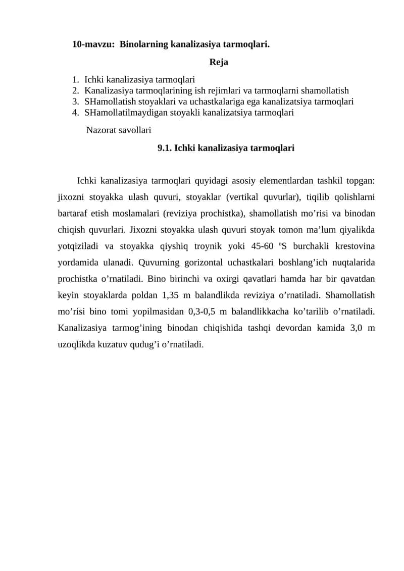Binolarning kanalizasiya tarmoqlari
