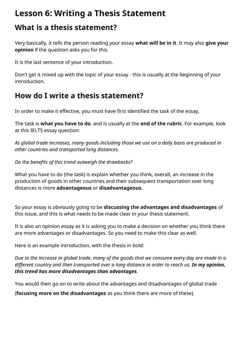 Lesson 6: Writing a Thesis Statement