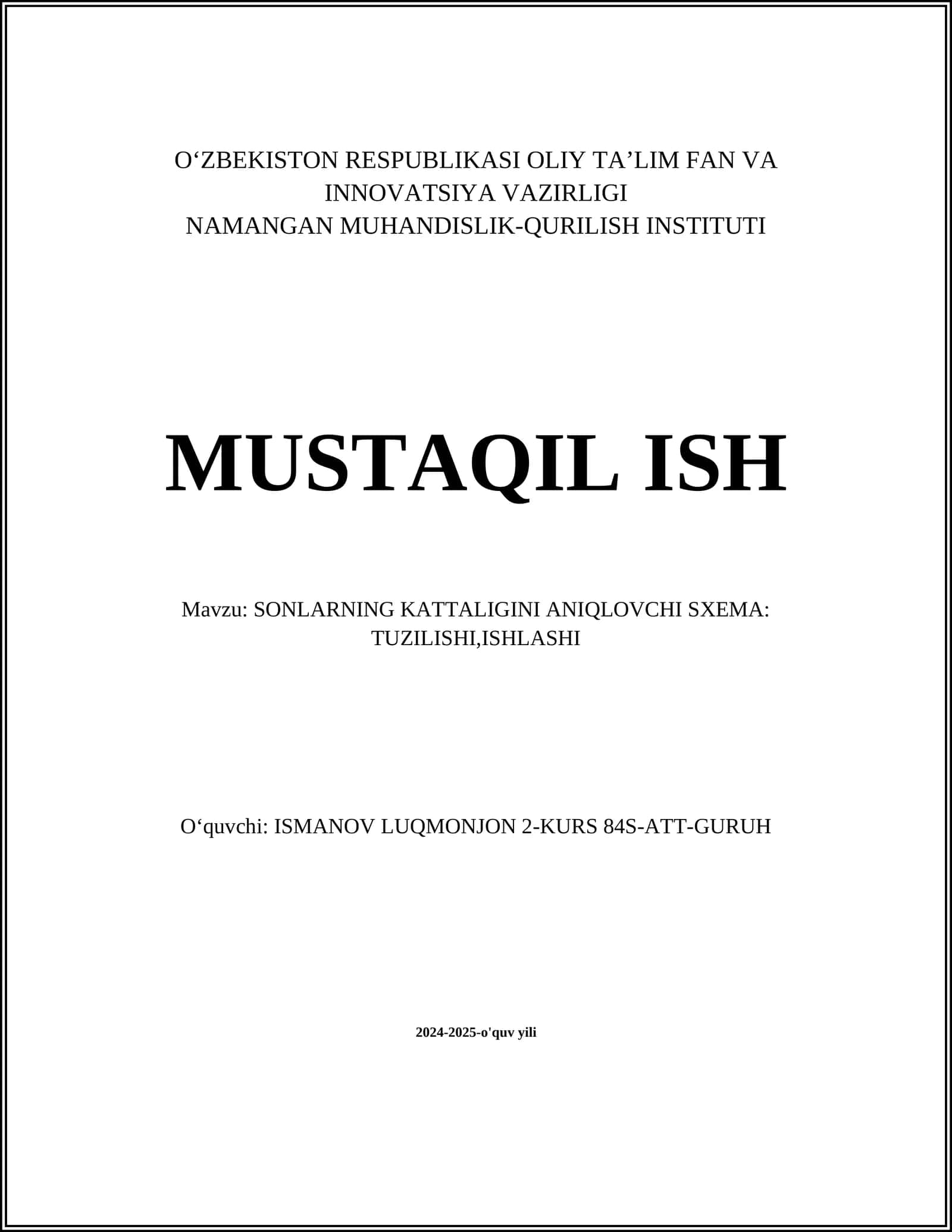 SONLARNING KATTALIGINI ANIQLOVCHI SXEMA: TUZILISHI, ISHLASHI