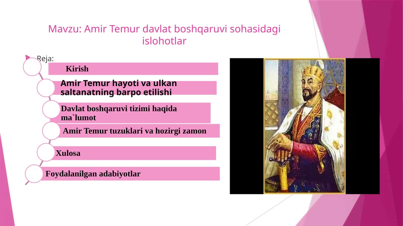 Amir Temur davlat boshqaruvi sohasidagi islohotlar