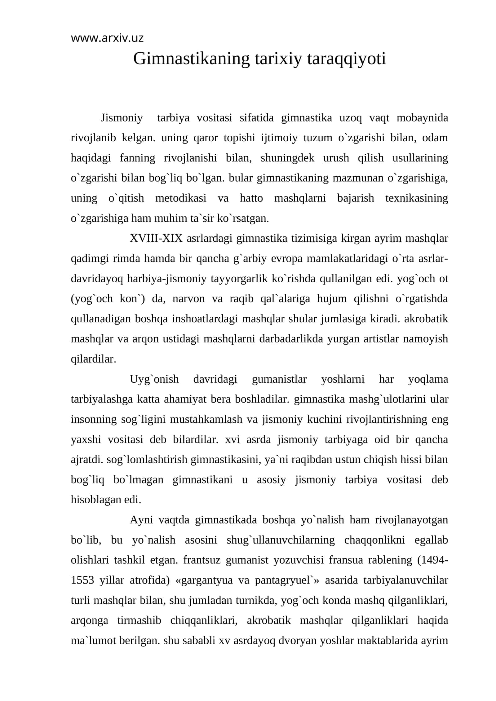 Gimnastikaning tarixiy taraqqiyoti