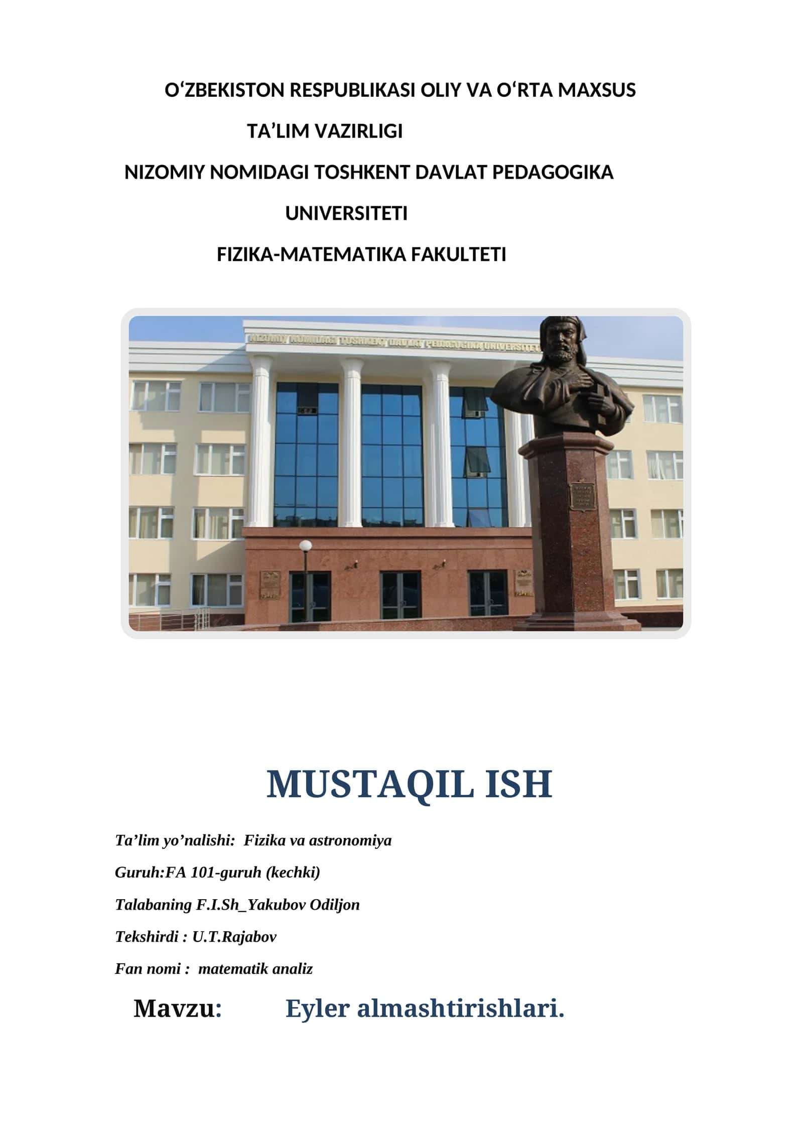 Mavzu: Eyler almashtirishlari