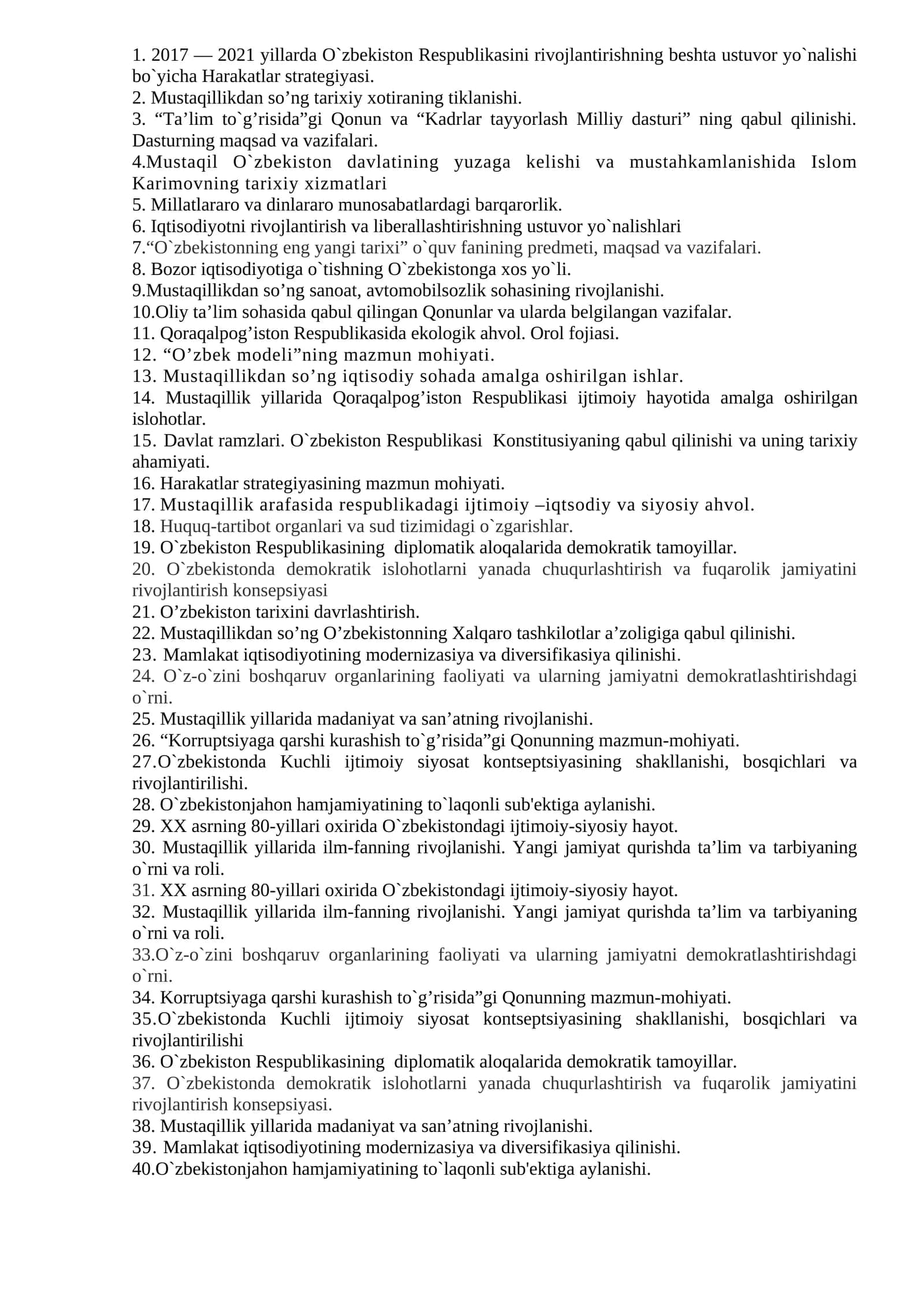 Iqtisodiyotni rivojlantirish va liberallashtirishning ustuvor yo`nalishlari