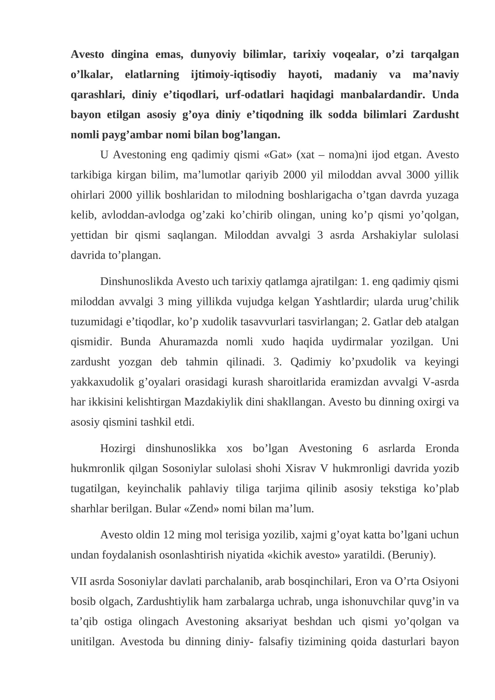 Avesto va Zardusht diniy texnika