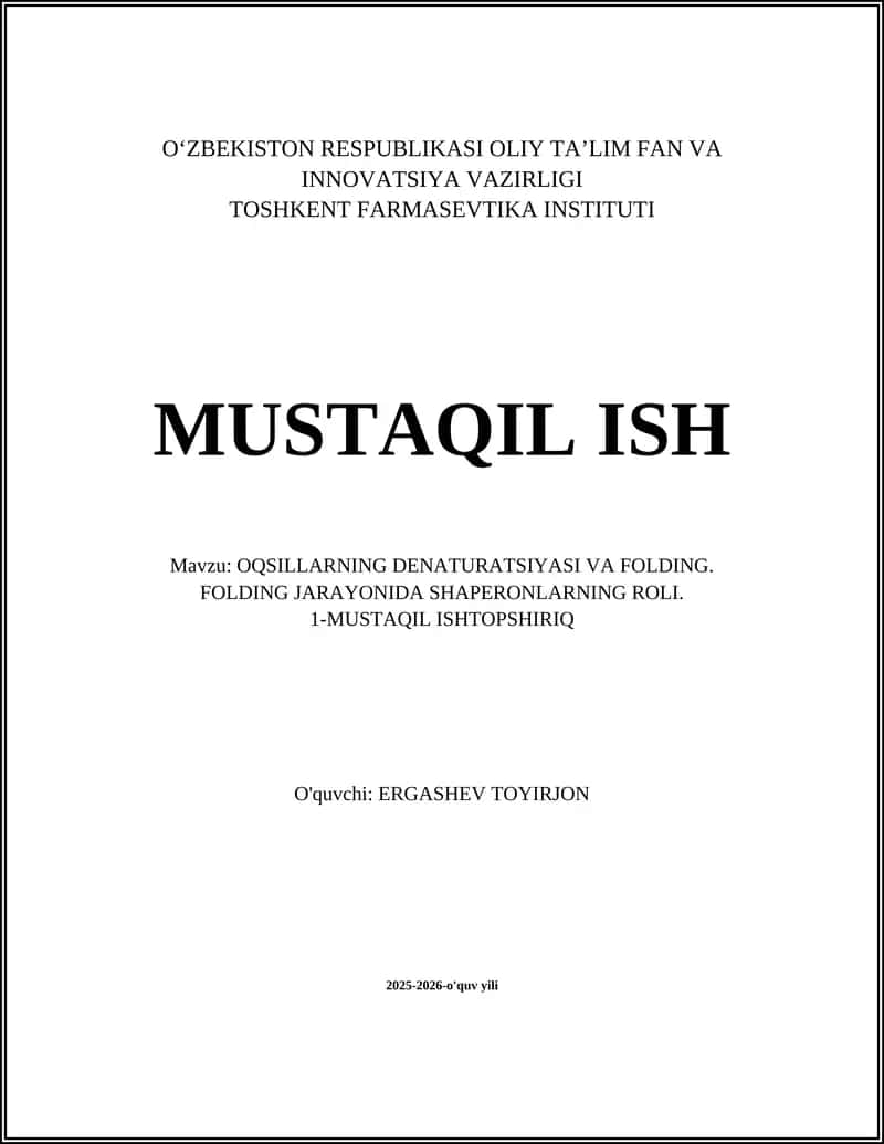 Oqsillarning denaturatsiyasi va Folding