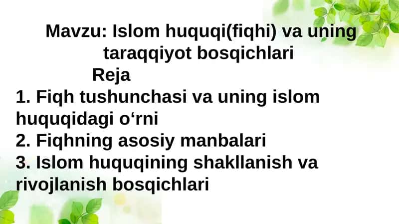 Islom huquqi(fiqhi) va uning taraqqiyot bosqichlari