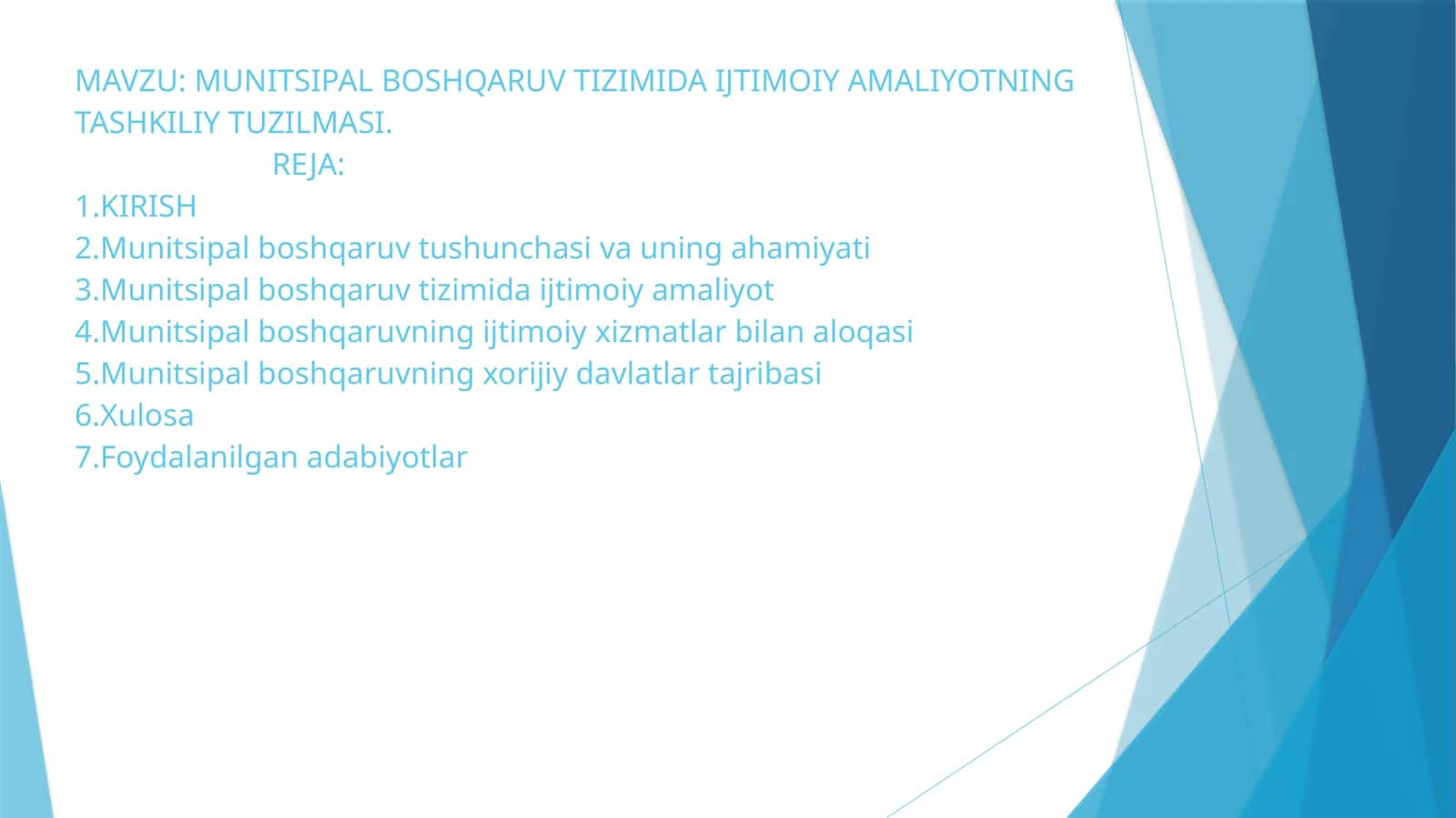 MUNITSIPAL BOSHQARUV TIZIMIDA IJTIMOIY AMALIYOTNING TASHKILIY TUZILMASI.