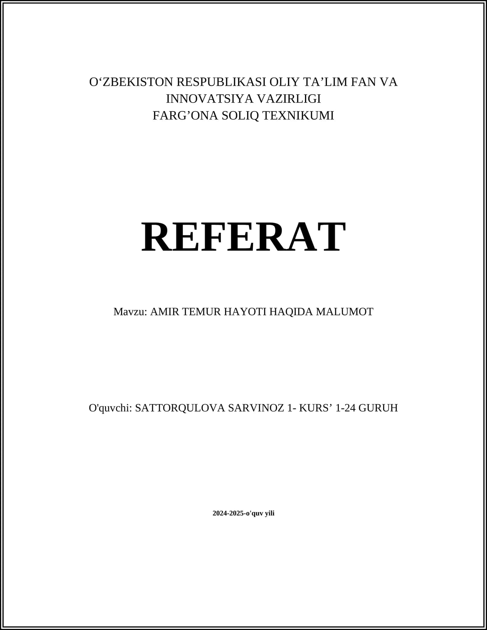 Amir Temur Hayoti Haqida Malumot