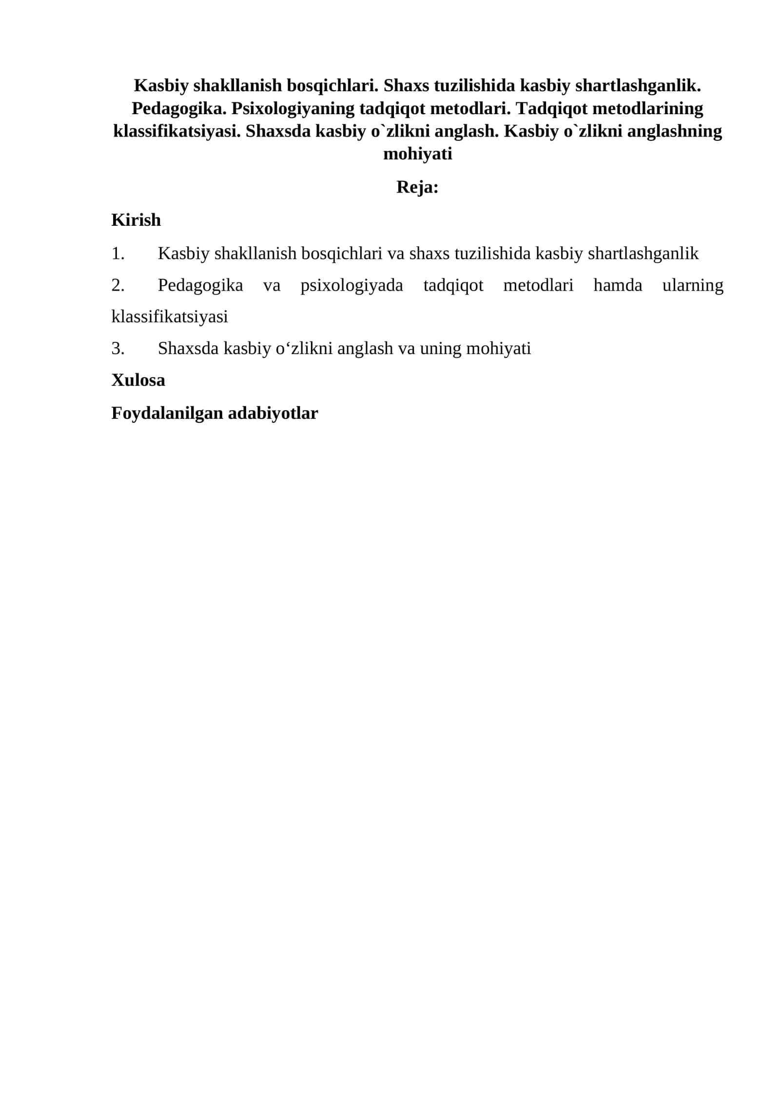 Kasbiy shakllanish bosqichlari