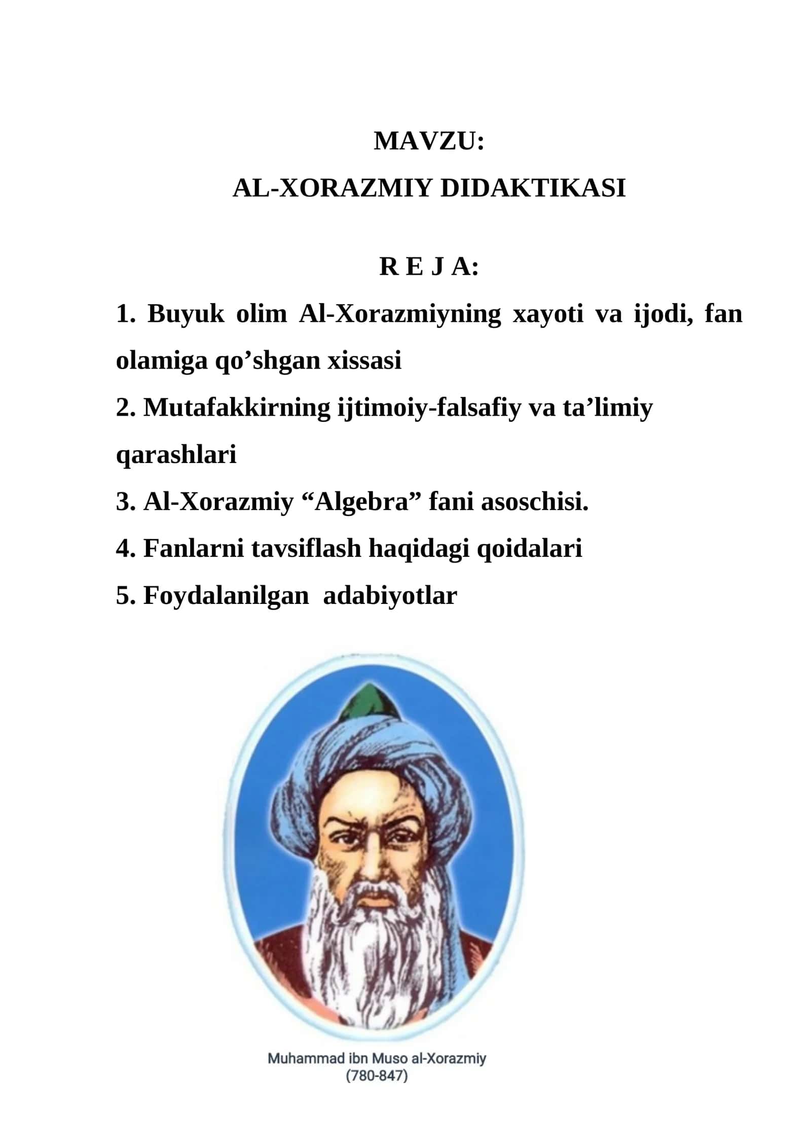 AL-XORAZMIY DIDAKTIKASI