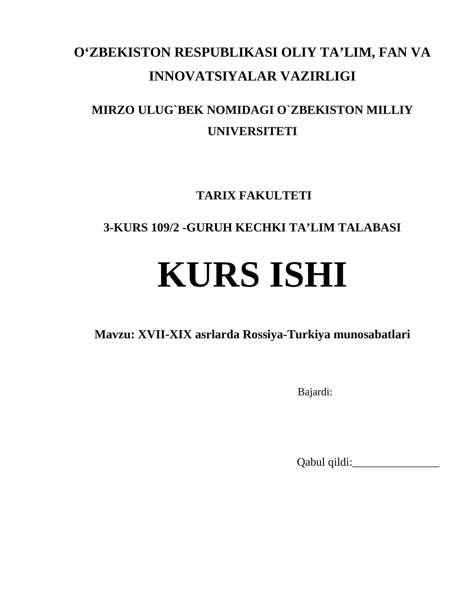 XVII-XIX asrlarda Rossiya-Turkiya munosabatlari