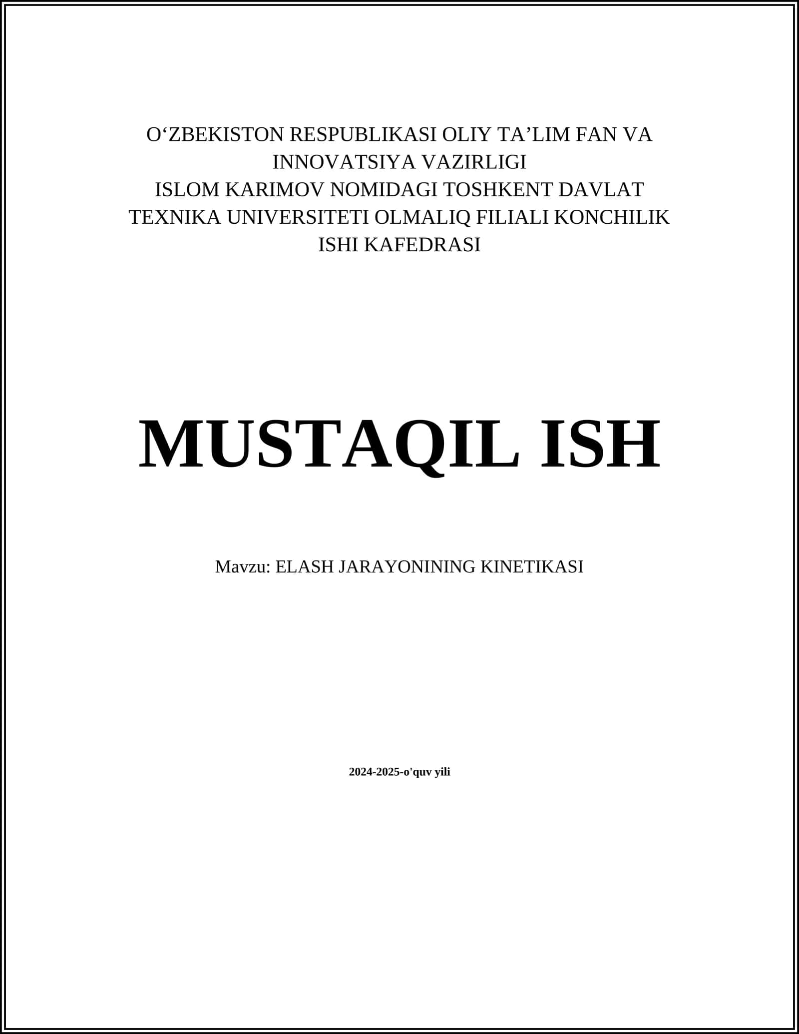 ELASH JARAYONINING KINETIKASI