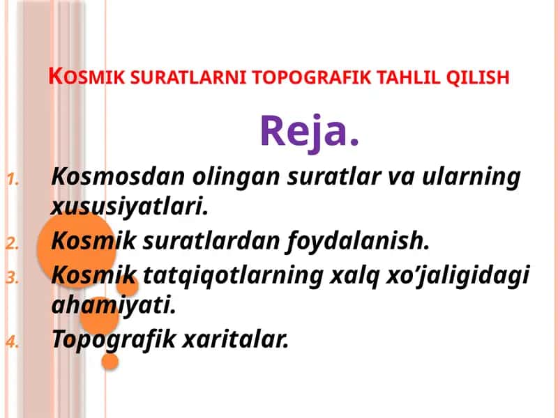 Kosmik suratlarni topografik tahlil qilish
