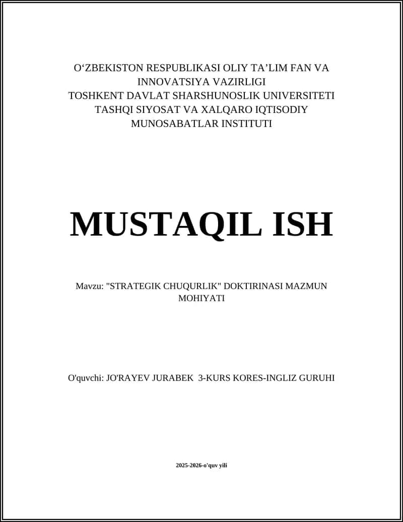 "STRATEGIK CHUQURLIK" DOKTIRINASI MAZMUN MOHIYATI