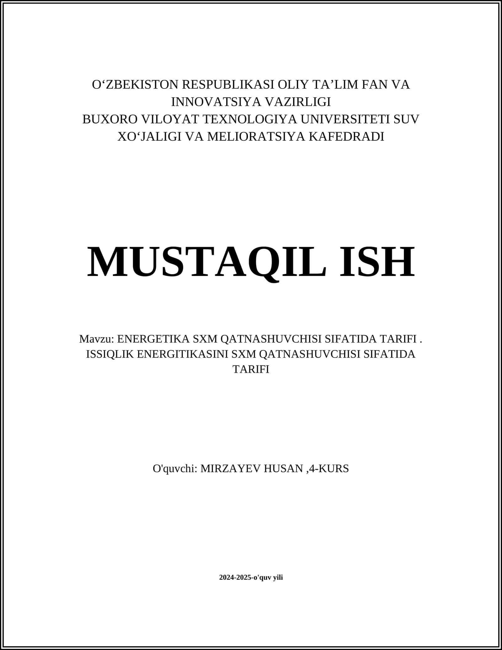 ENERGETIKA SXM QATNASHUVCHISI SIFATIDA TARIFI
