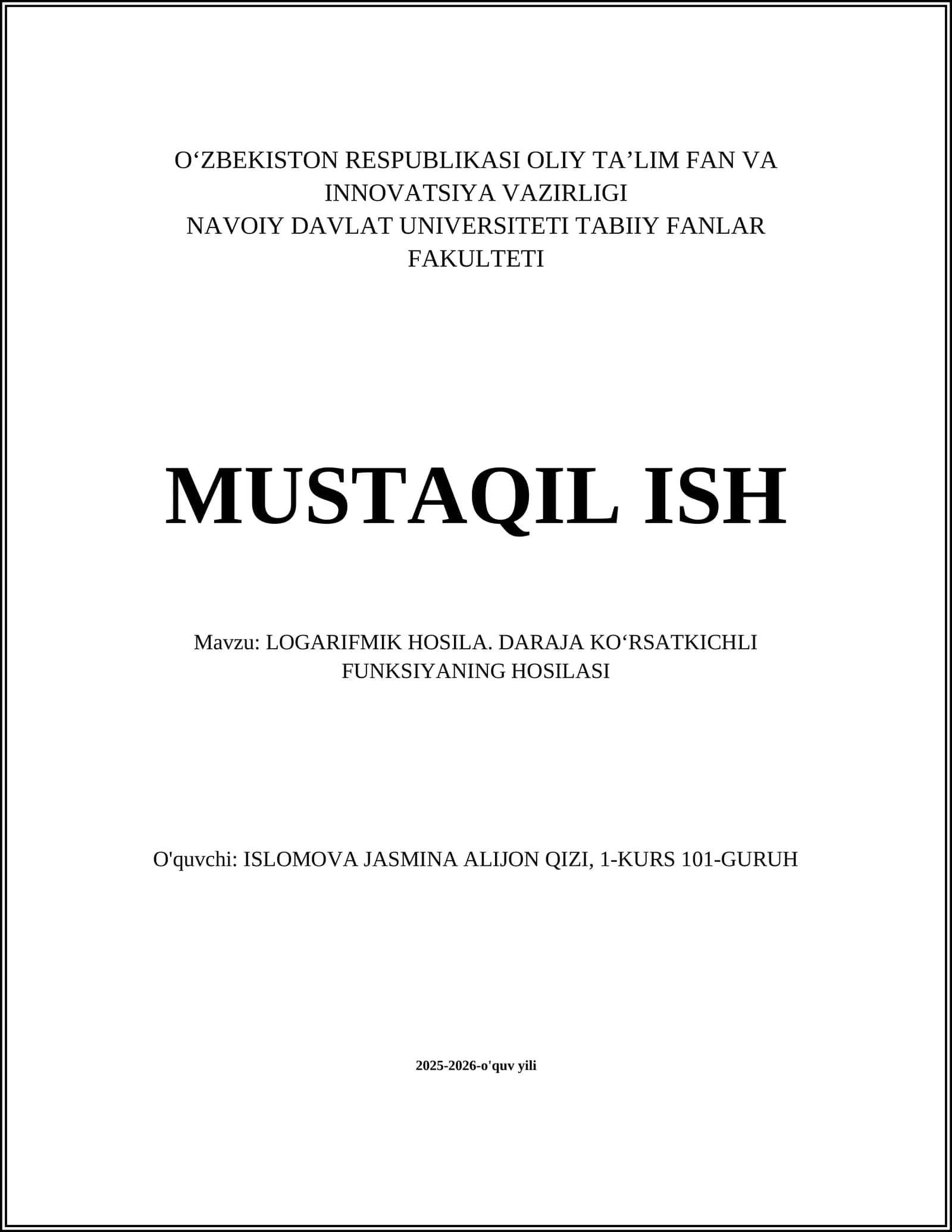 Logarifmik Hosila Usuli