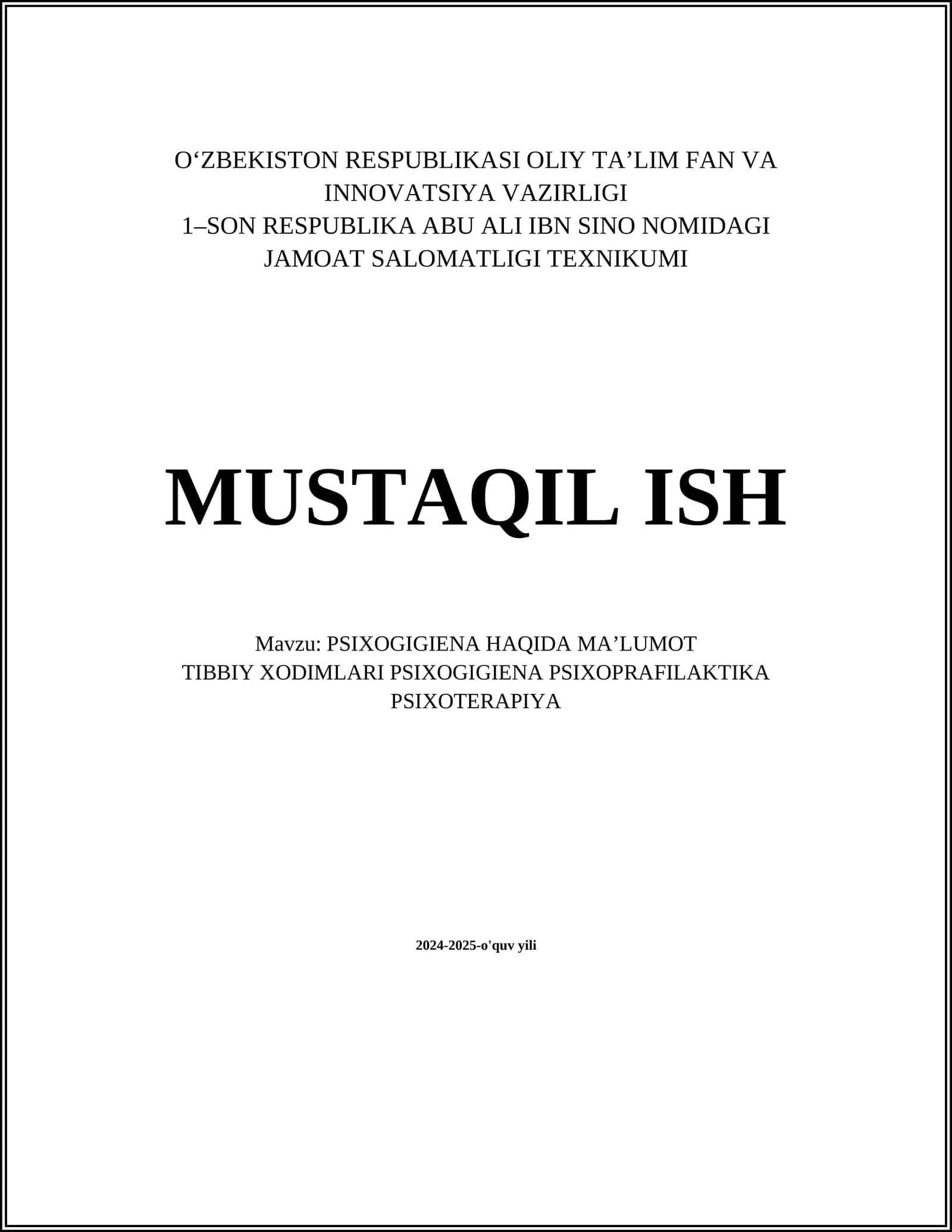 PSIXOGIGIENA HAQIDA MA’LUMOT