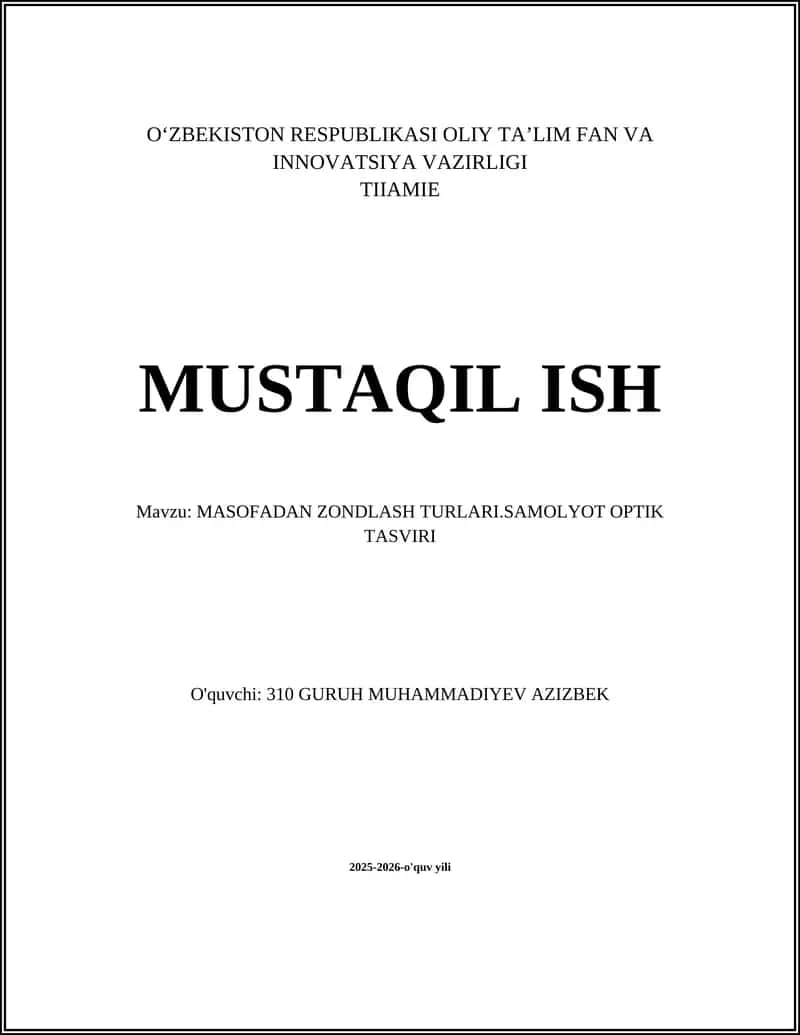 MASOFADAN ZONDLASH TURLARI.SAMOLYOT OPTIK TASVIRI