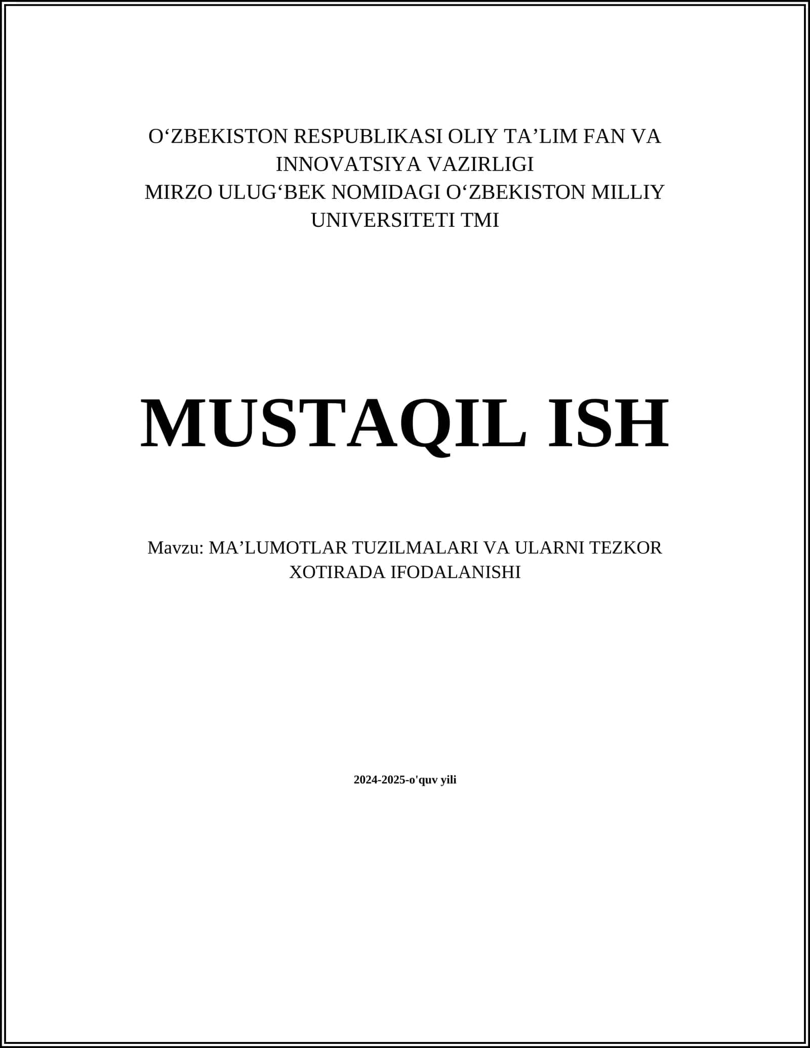 MAʼLUMOTLAR TUZILMALARI VA ULARNI TEZKOR XOTIRADA IFODALANISHI